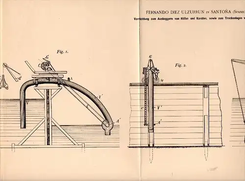 Original Patent - Fernando Diez Ulzurrun in Santona , 1899 ,  Aparato dragado de puertos y canales , puerto !!!