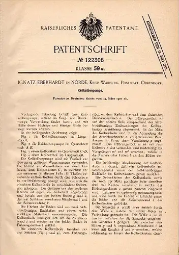 Original Patent - I. Eberhardt in Nörde b. Warburg , 1900 , Kreiskolbenpumpe , Pumpe , Post Ossendorf !!!