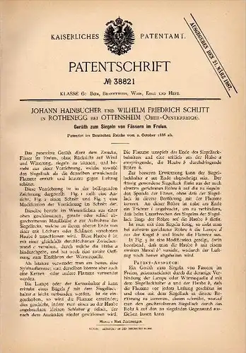 Original Patentschrift -J. Hainbucher und W. Schlitt in Rothenegg bei Ottensheim ,1886 , Gerät zum Siegeln von Fässern !