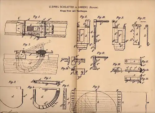Original Patentschrift - Ludwig Schlatter in Amberg i. Bayern , 1886 , Klapp - Visier für Gewehr , Schützenzunft , Jagd