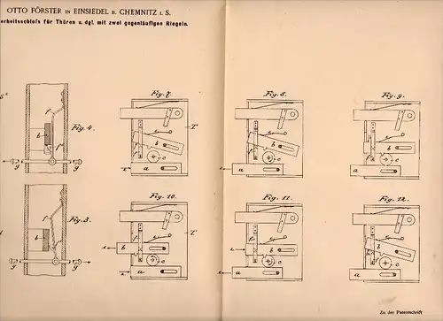 Original Patentschrift - Otto Förster in Einsiedel b. Chemnitz i.S., 1901 , Sicherheitsschloß , Schlüsseldienst , Türen