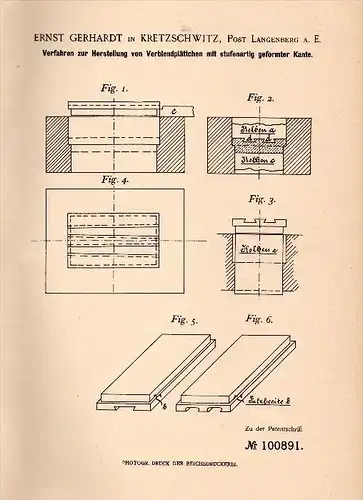 Original Patentschrift - Ernst Gerhardt in Cretzschwitz , Post Langenberg a. E. , 1897 , Verblendplättchen , Thon , Gera