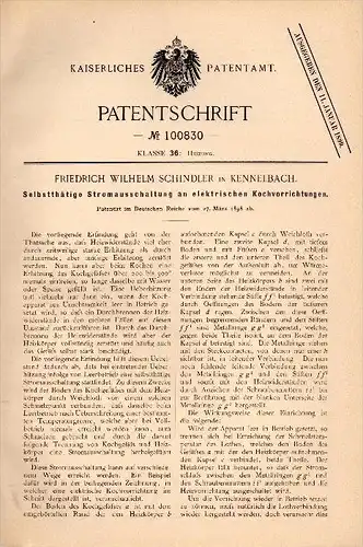 Original Patentschrift - F.W. Schindler in Kennelbach b. Bregenz , 1898 , Stromschaltung für Kochapparat !!!
