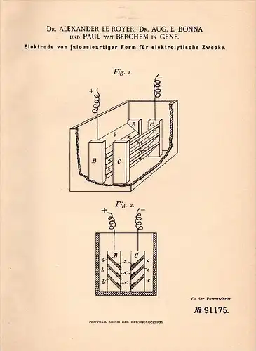 Original Patentschrift -  Dr. Alexander le Royer , Dr. A. Bonna und Paul von Berchem in Genf , 1896 , Elektrode für Arzt