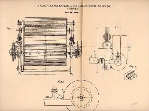 Original Patentschrift - G.A. Cannot in Torfwerke Schönighsdorf / Twist , 1894, Spinnkrempel , Spinnerei , Meppen , Torf