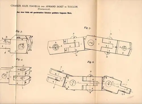 Original Patentschrift - Ch. Fravega und A. Janet in Toulon ,1894, arbre flexible à partir des articulations de la chaîn