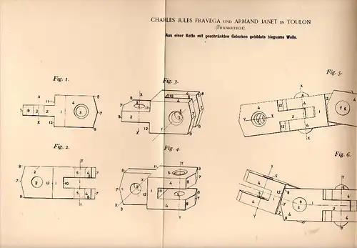 Original Patentschrift - Ch. Fravega und A. Janet in Toulon ,1894, arbre flexible à partir des articulations de la chaîn