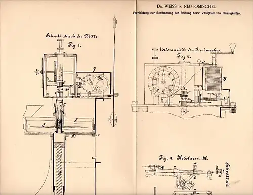 Original Patentschrift - Dr. Weiss in Neutomischel / Nowy Tomy&#347;l , 1894 , Reibungsbestimmung von Flüssigkeiten !!!