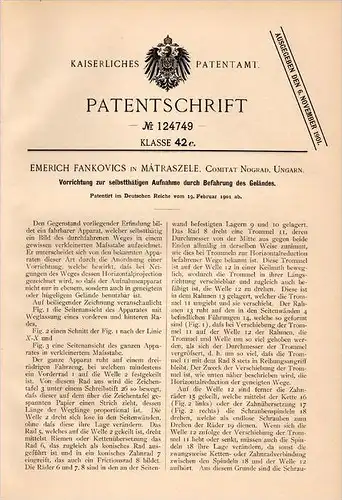 Original Patentschrift - E. Fankovics in Mátraszele , Ungarn , 1901 , Apparat zur Befahrung von Gelände !!!