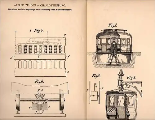 Original Patentschrift - A. Zehden in Charlottenburg , 1902 , Straßenbahn mit Wanderfeldmotor , Seilbahn , Bergbahn !!!