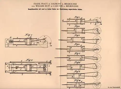 Original Patentschrift - F. Pratt und W. Duff in Jolimont und Carlton , 1901 , steam engine , Dampfmaschine , Melbourne