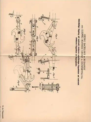 Original Patentschrift - M. Orosz in Erzsébetfalva und Budapest , 1901 , Kupplung für Eisenbahn !!!