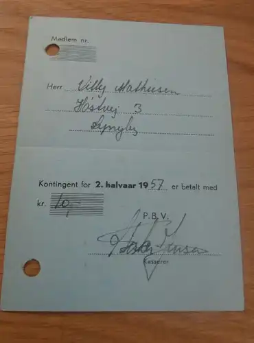 alter Speedway Ausweis , 1957 , Willy Mathiesen , Lyngby og Omegns Motorklub , Dänemark , Mitgliedskarte !!