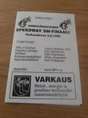 Speedway Varkaudessa / Finnland , 3.9.1995 , Finale , Programmheft / Programm / Rennprogramm , program !!!