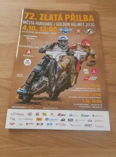 Speedway Pardubice 4.10.2020 , Zlata Prilba , Programmheft / Programm / Rennprogramm , program !!!