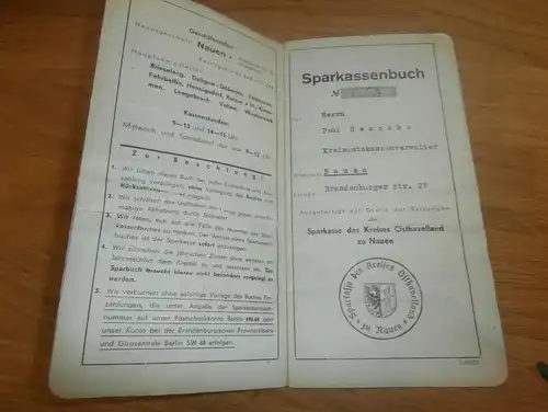 altes Sparbuch Nauen , 1941-44, Paul Zeschke , Kreisamtskassenverwalter , Brandenburger Straße 27 , Sparkasse , Bank !!!