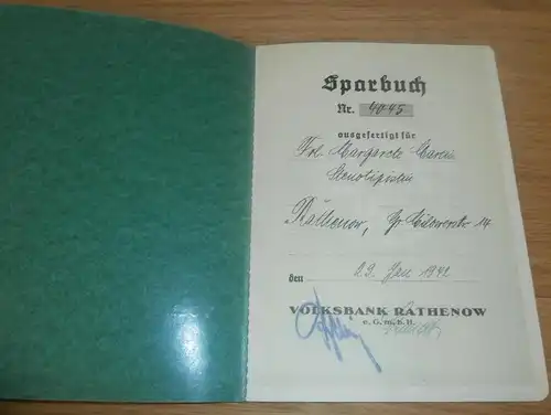 altes Sparbuch Rathenow , 1942 -1945 ,  Margarete Martin , Stenotypistin , Sparkasse , Bank !!!