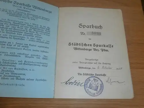 altes Sparbuch Wittenberge , 1928 - 1945 , A. Pingel , Sparkasse , Bank !!!