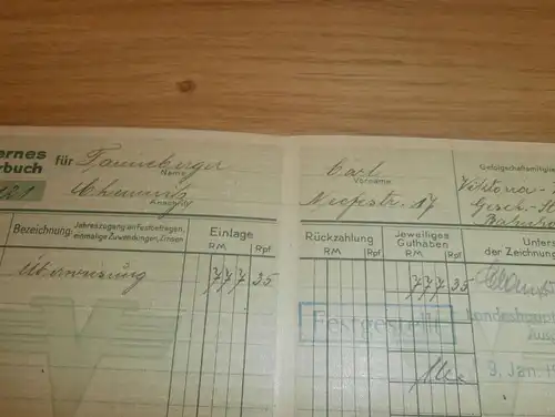 altes Sparbuch Chemnitz , 1944 , Carl Tanneberger , Sparkasse , Bank !!!