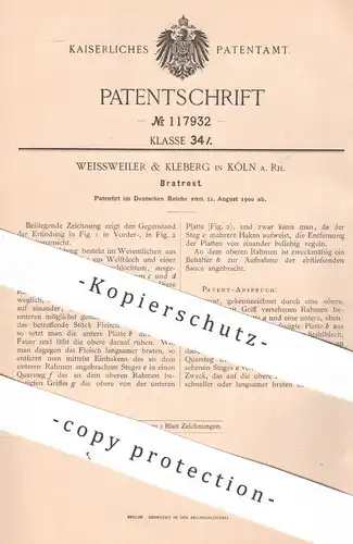 original Patent - Weissweiler & Kleeberg , Köln / Rhein , 1900 , Bratrost | Rost , Ofenrost , Grill , Herd , Kochen !!