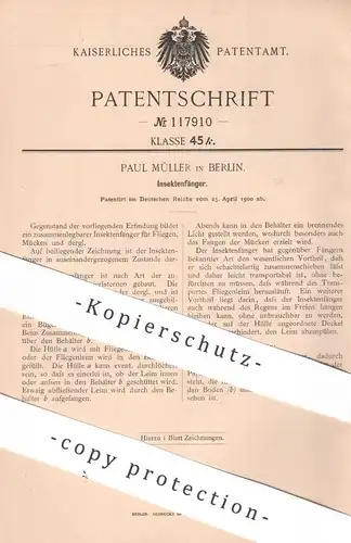 original Patent - Paul Müller , Berlin , 1900 , Insektenfänger | Insekten - Falle | Mücken , Fliegen