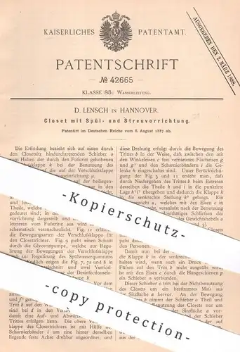 original Patent - D. Lensch , Hannover , 1887 , Closet mit Spül- und Streuvorrichtung | Kloset , WC , Toilette , Spülung