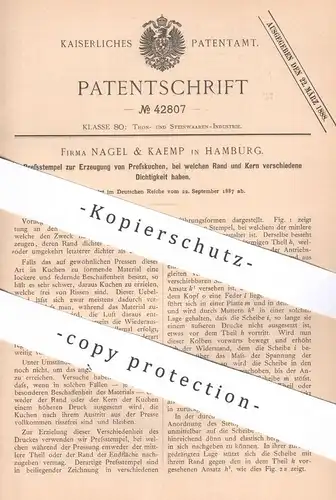 original Patent - Nagel & Kaemp , Hamburg , 1887 , Pressstempel zur Erzeugung von Presskuchen | Presse , Ton , Pressen