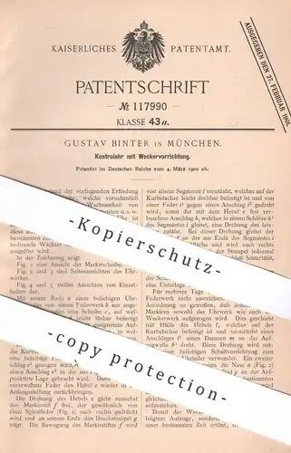 original Patent - Gustav Binter , München , 1900 , Kontrolluhr mit Wecker | Uhr , Uhren , Uhrwerk , Uhrmacher !!