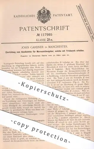 original Patent - John Gardner , Manchester , England , 1900 , Morsezeichengeber | Morsen , Telegraph , telegraphy !!