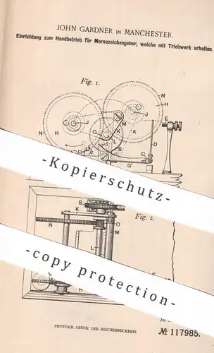 original Patent - John Gardner , Manchester , England , 1900 , Morsezeichengeber | Morsen , Telegraph , telegraphy !!