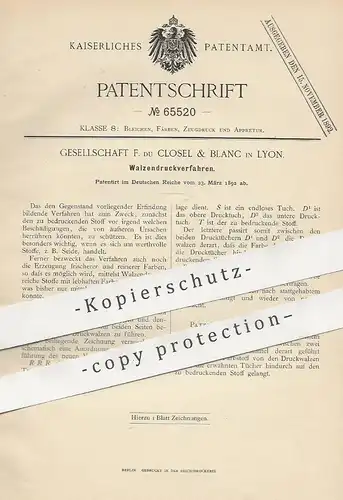 original Patent - Gesellschaft F. du Closel & Blanc , Lyon , Frankreich , 1892 , Walzendruckverfahren | Walzen - Druck