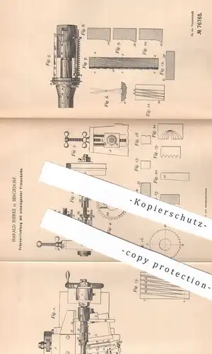 original Patent - Harald Bjerke , Hamburg / Bergedorf , 1893 , Fräse mit schwindender Frässcheibe | Metall , Fräsen