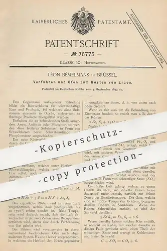 original Patent - Léon Bémelmans , Brüssel , Belgien , 1893 , Ofen zum Rösten von Erzen | Erz , Hüttenofen , Öfen !!