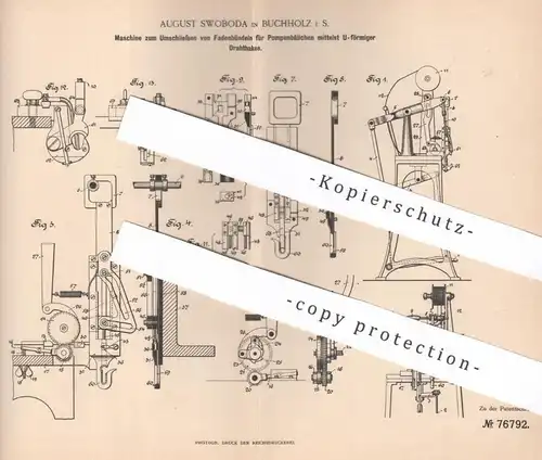 original Patent - August Swoboda , Buchholz i. S. , 1893 , Umschließen von Fadenbündel für Pompomball | Wolle , Stricken