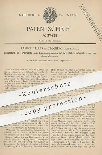 original Patent - Lambert Haas , Stolberg / Rheinland , 1886 , Förderkörbe bewegen | Bergbau , Bergwerk , Aufzug
