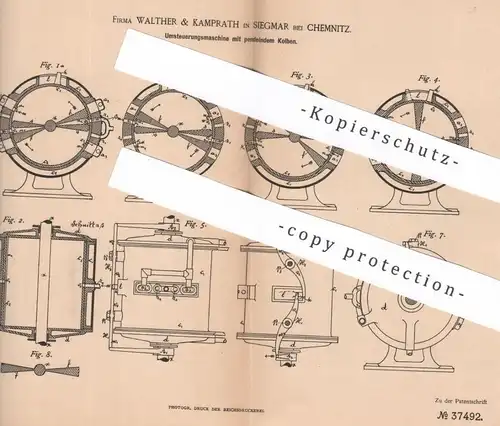original Patent - Walther & Kamprath , Siegmar / Chemnitz , 1886 , Motor mit pendelndem Kolben | Motoren , Dampfmaschine