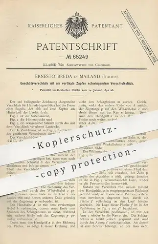 original Patent - Ernesto Breda , Mailand , Italien , 1892 , Verschluss am Geschütz | Gewehr , Waffen , Revolver !!