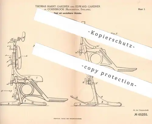 original Patent - Thomas Harry Gardner & Edward Gardner , Cornbrook , Manchester England , 1891 , Stuhl | Stühle , Möbel