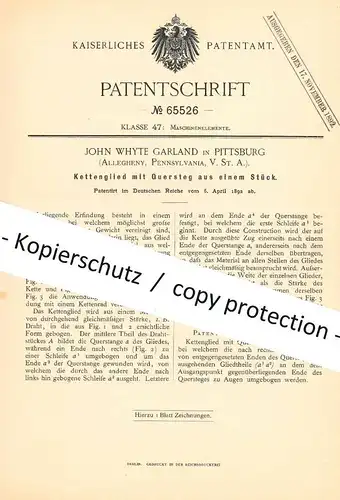 original Patent - John Whyte Garland , Pittsburg , Allegheny , Pennsylvania , USA , 1892 , Kettenglied | Maschinen Kette