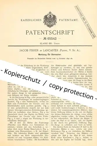 original Patent - Jacob Fisher , Lancaster , Pennsylvania , USA , 1891 , Werkzeug für Uhrmacher | Uhr , Uhren , Schmuck