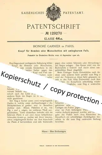 original Patent - Honoré Garnier , Paris , Frankreich , 1900 , Knopf für Hemden oder Manschetten | Knöpfe , Schneider