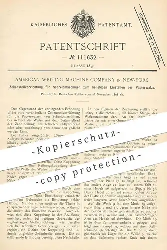 original Patent - American Writing Machine Company , New York , USA , 1898 , Zeilenstellvorrichtung für Schreibmaschinen