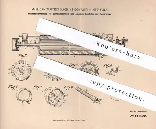 original Patent - American Writing Machine Company , New York , USA , 1898 , Zeilenstellvorrichtung für Schreibmaschinen