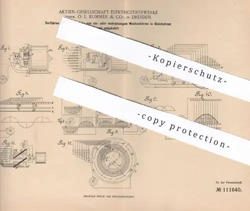 original Patent - AG Elektrizitätswerke vormals O. L. Kummer & Co. , Dresden | Wechselstrom in Gleichstrom umwandeln