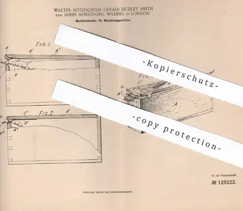 original Patent - Walter Rothschild , Gerald Dudley Smith , J. Armstrong Wilding , London | Munitionskasten f. Geschütz