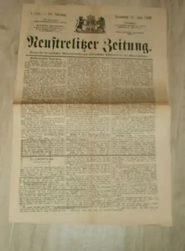 Neustrelitz Zeitung 1892 , mit Reklame / Werbung , Strelitz i. Mecklenburg !!!