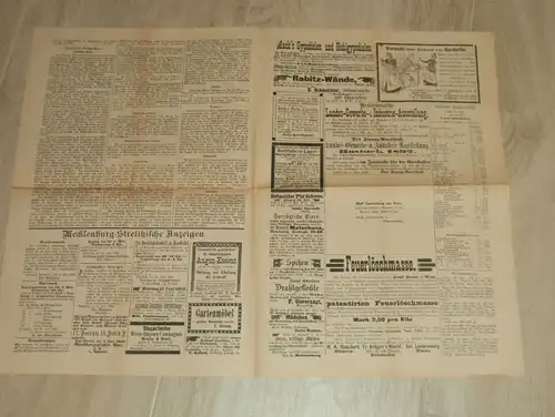 Neustrelitz Zeitung 1892 , mit Reklame / Werbung , Strelitz i. Mecklenburg !!!