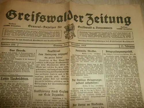 Greifswalder Zeitung 1919 , mit viel Reklame / Werbung , Mecklenburg , Grimmen , Jarmen , Greifswald !!!