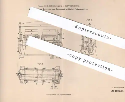 original Patent - Emil Ebinghaus , Gevelsberg , 1900 , Pressen von Formsand per Federdruck | Presse , Form , Druck