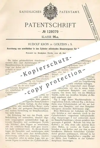original Patent - Rudolf Kron , Golzern , 1900 , Steuerorgan - Anordung für Dampfmaschinen | Motor , Zylinder , Motoren